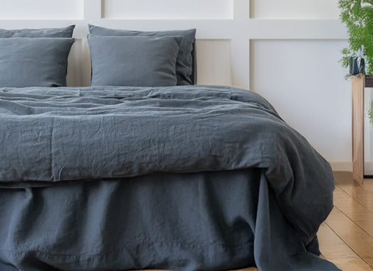 Midnight Blue - 100% Pure Linen | Linen Cotton Mix | 3 Piece Duvet Cover Set | 4 Piece Sheet Set | Handmade | Pre-washed | Soft