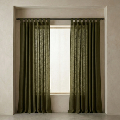 Viscose Linen Tab Top Curtain Panel – Light Filtering Semi Sheer Soft Viscose Linen Curtains (Single Panel)
