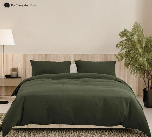 Moss Green - 100% Cotton 3 Piece Duvet Cover Set | 4 Piece Sheet Set | Pre-washed | 200 TC percale
