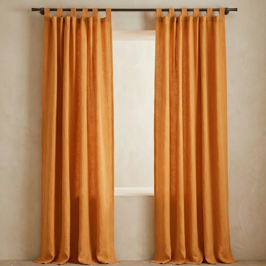 European Linen Cotton Tab Top Curtain Panel – Light Filtering Semi Sheer Natural Linen Cotton Curtains (Single Panel)