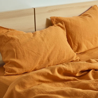 Mustard Yellow - 100% Pure Linen | Linen Cotton Mix | 3 Piece Duvet Cover Set | 4 Piece Sheet Set | Handmade | Pre-washed | Soft