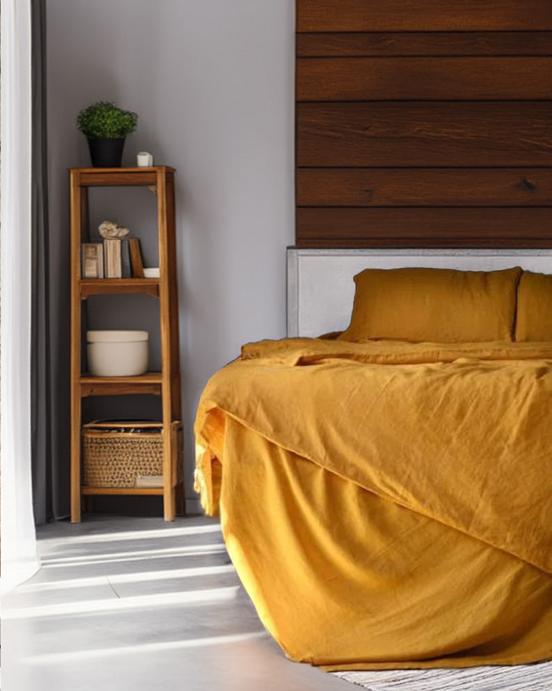 Mustard Yellow - 100% Pure Linen | Linen Cotton Mix | 3 Piece Duvet Cover Set | 4 Piece Sheet Set | Handmade | Pre-washed | Soft
