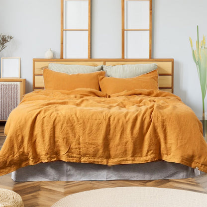 Mustard Yellow - 100% Pure Linen | Linen Cotton Mix | 3 Piece Duvet Cover Set | 4 Piece Sheet Set | Handmade | Pre-washed | Soft