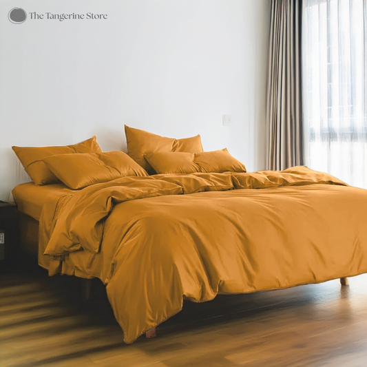 Mustard Yellow - Cotton Sateen 3 Piece Duvet Cover Set | 4 Piece Sheet Set | Pre-washed | 400 TC Cotton Sateen | Ultra Soft | Luxury Bedding