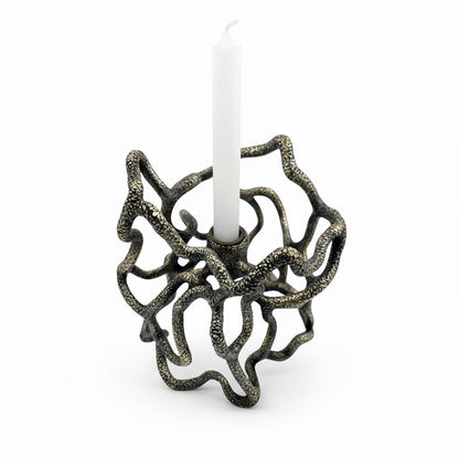 Organic Abstract Candle Holder – Sculptural Tealight & Taper Stand | Gold, Silver or Antique Finish
