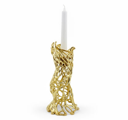 Roots – Electro-formed Sculptural Taper Candleholder | Organic Spiral Coral-Inspired Home Accent in Gold, Silver or Antique Finish