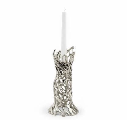 Roots – Electro-formed Sculptural Taper Candleholder | Organic Spiral Coral-Inspired Home Accent in Gold, Silver or Antique Finish