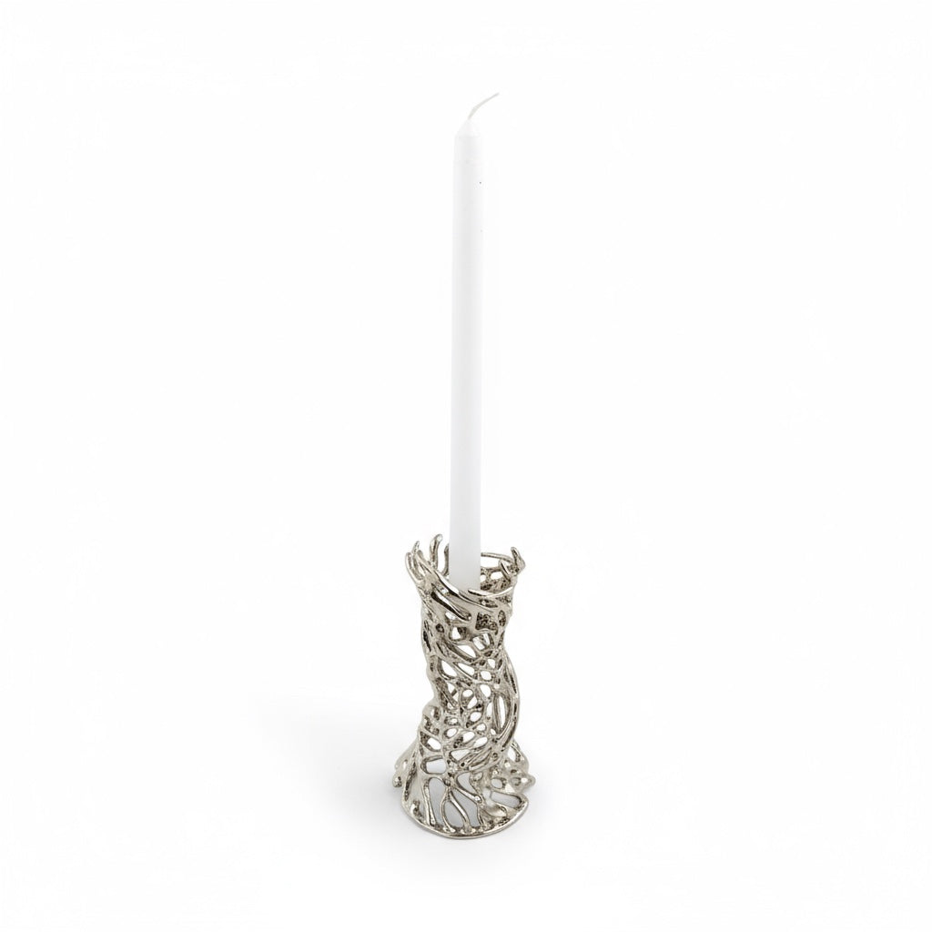 Roots – Electro-formed Sculptural Taper Candleholder | Organic Spiral Coral-Inspired Home Accent in Gold, Silver or Antique Finish