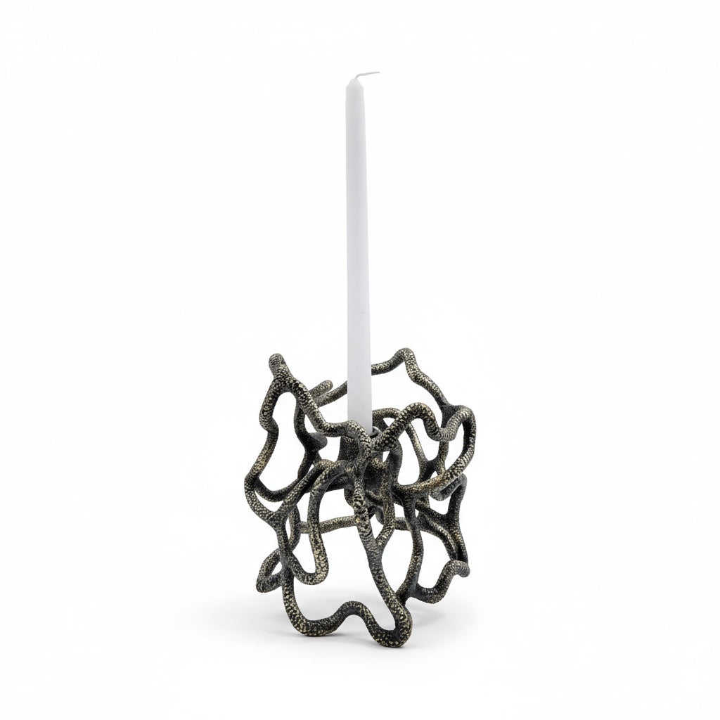 Organic Abstract Candle Holder – Sculptural Tealight & Taper Stand | Gold, Silver or Antique Finish