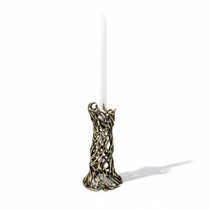 Roots – Electro-formed Sculptural Taper Candleholder | Organic Spiral Coral-Inspired Home Accent in Gold, Silver or Antique Finish