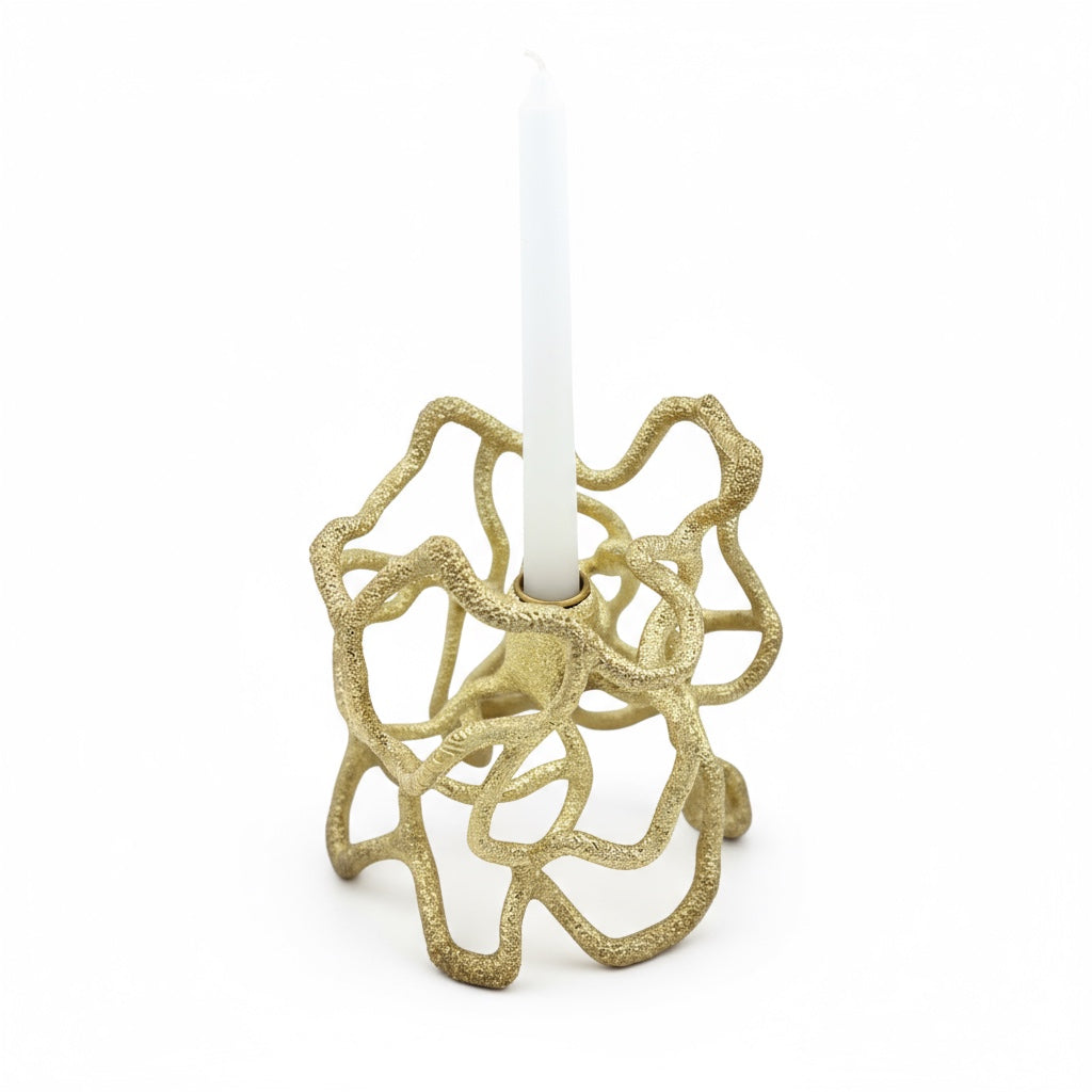 Organic Abstract Candle Holder – Sculptural Tealight & Taper Stand | Gold, Silver or Antique Finish