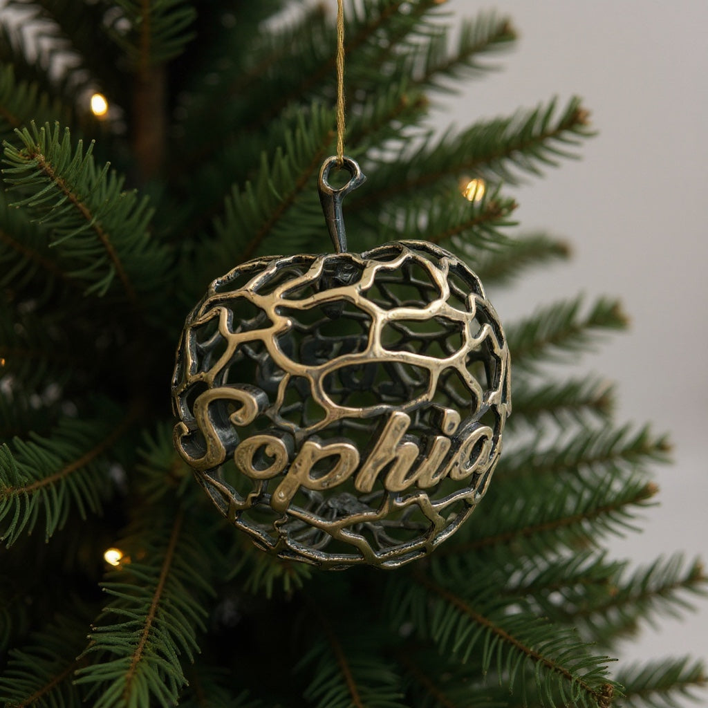 Personalised Apple christmas ornament | antique finish metallic bauble | set of 2 or 4