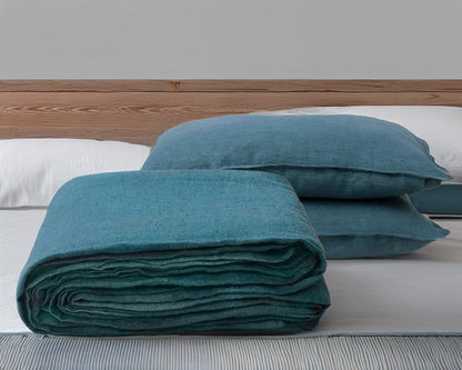 Peacock Blue - 100% Pure Linen | Linen Cotton Mix | 3 Piece Duvet Cover Set | 4 Piece Sheet Set | Handmade | Pre-washed | Soft
