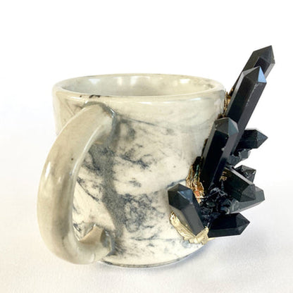 Grey Marble Ceramic Mugs with Black Agate (Set of 2)