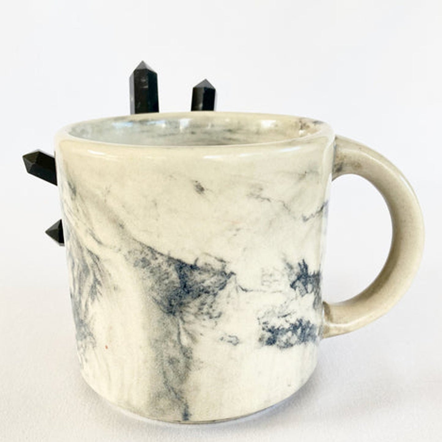 Grey Marble Ceramic Mugs with Black Agate (Set of 2)