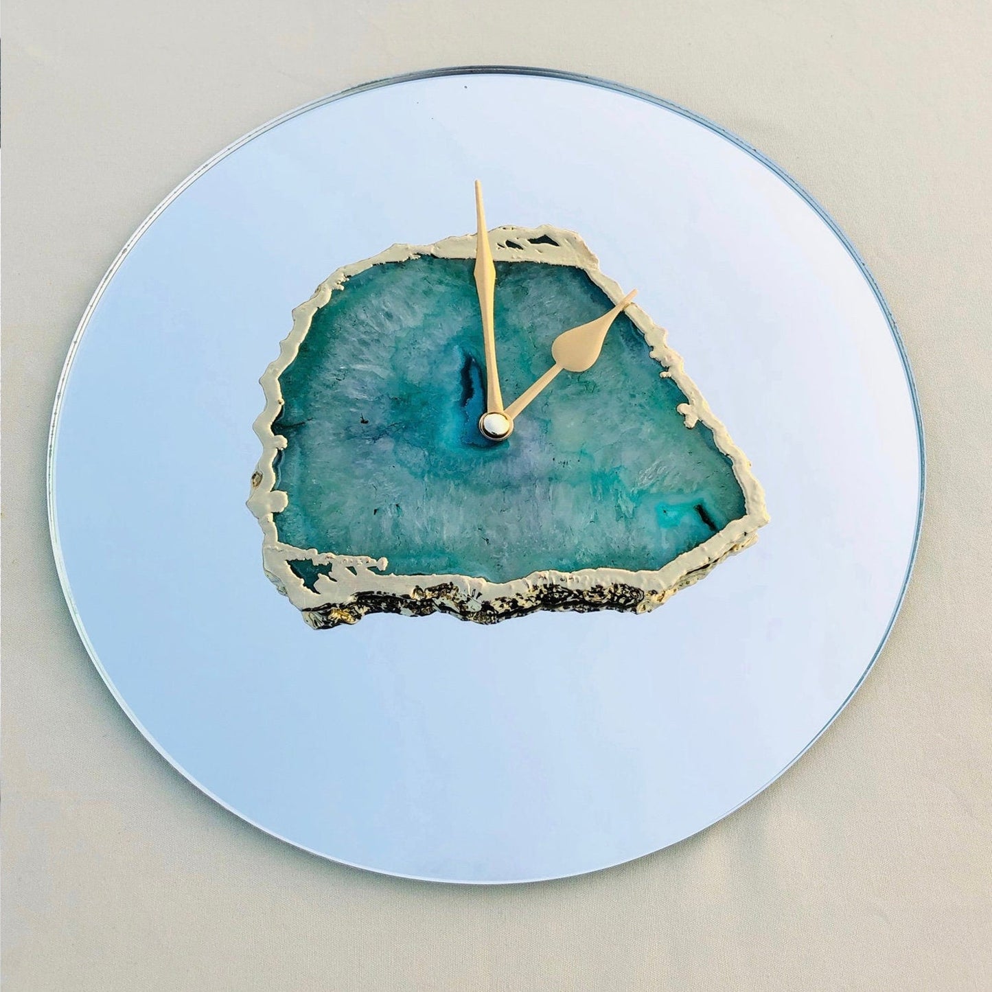10 " Mirror Aqua Agate Wall Clock/Personalised Momento