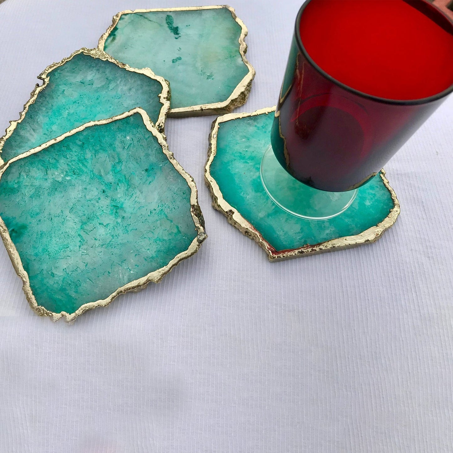 Aqua Agate - Set of 4 Large Coasters/Personalised Momentos