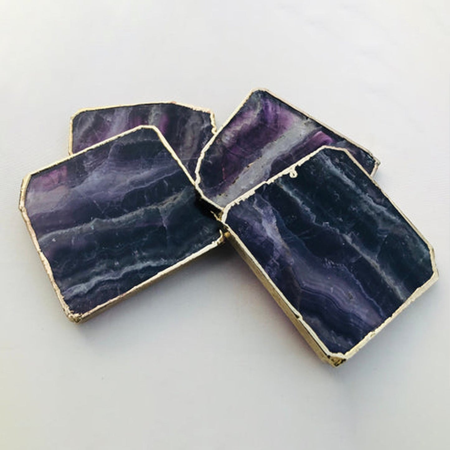 Purple fluorite/Gemstone/Semi-precious stone/Agate - Set of 4 Large Coasters/Personalised Momentos