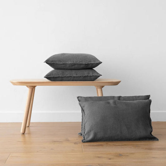 Grey - Set of 2 | Raw Edged Pillow Covers, Cushion Covers (Covers only) in Pure Linen | Super Soft | Pre-washed