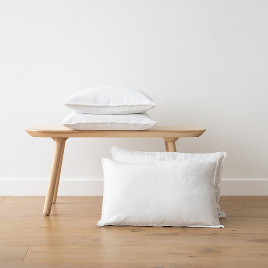 White- Set of 2 | Raw Edged Pillow Covers, Cushion Covers (Covers only) in Pure Linen | Super Soft | Pre-washed