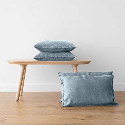 Teal Blue-Set of 2 | Raw Edged Pillow Covers, Cushion Covers (Covers only) in Pure Linen | Super Soft | Pre-washed