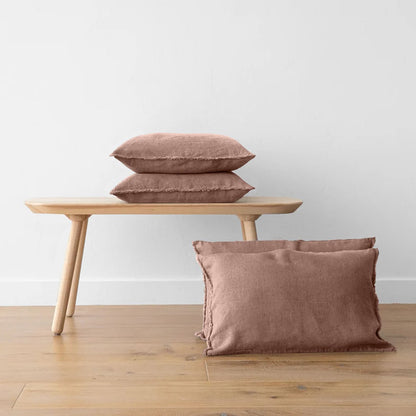 Clay-Set of 2 | Raw Edged Pillow Covers, Cushion Covers (Covers only) in Pure Linen | Super Soft | Pre-washed