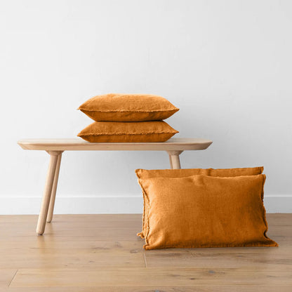 Mustard-yellow - Set of 2 | Raw Edged Pillow Covers, Cushion Covers (Covers only) in Pure Linen | Super Soft | Pre-washed