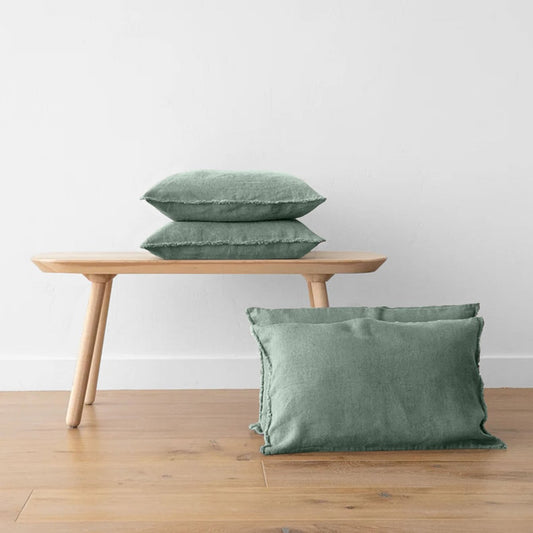 Sage Green - Set of 2 | Raw Edged Pillow Covers, Cushion Covers (Covers only) in Pure Linen | Super Soft | Pre-washed