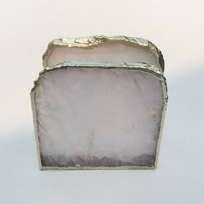 Rose Quartz Napkin Holder/Natural Stone Napkin Holder/Paper Napkin Holder/Desk Napkin Holder/Picnic Holder