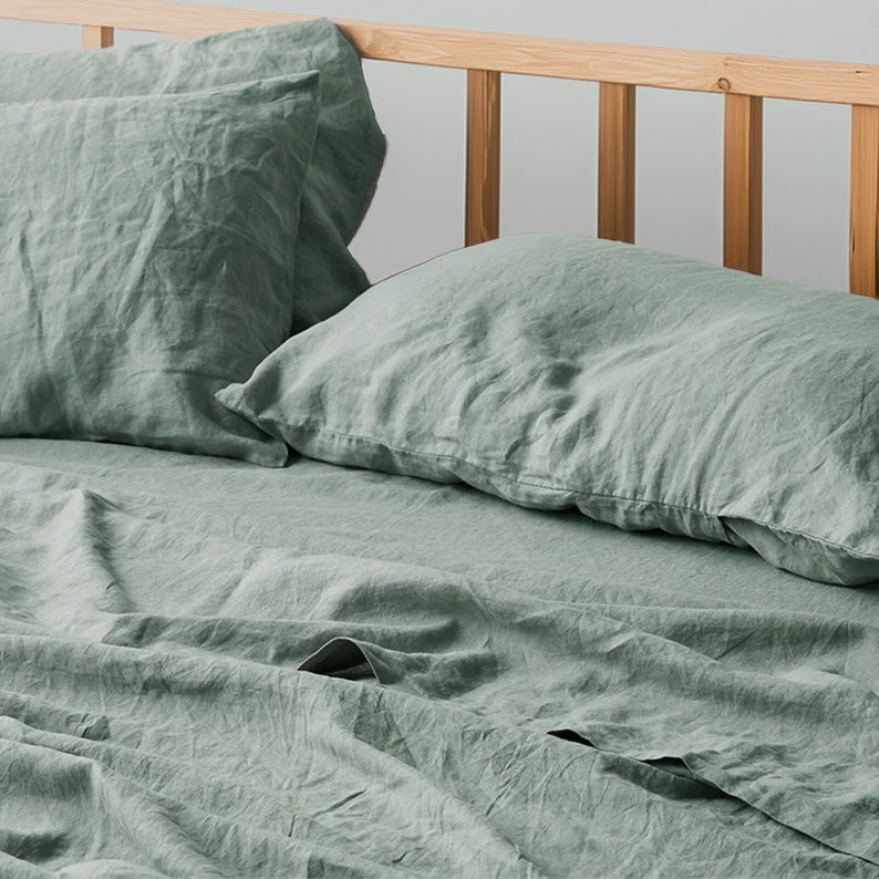 Sage Green - 100% Pure Linen | Linen Cotton Mix | 3 Piece Duvet Cover Set | 4 Piece Sheet Set | Handmade | Pre-washed | Soft