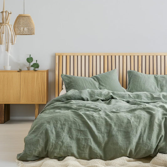 Sage Green - 100% Pure Linen | Linen Cotton Mix | 3 Piece Duvet Cover Set | 4 Piece Sheet Set | Handmade | Pre-washed | Soft