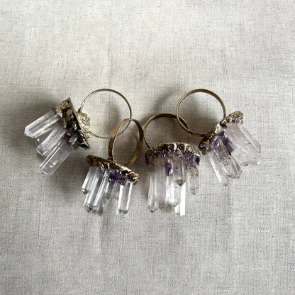 Set of 4 Chunky Clear Quartz Crystal Agate Napkin Rings