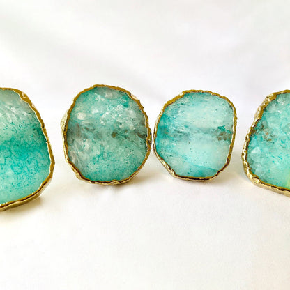 Set of 4 Hand Rounded Aqua Agate Napkin Rings