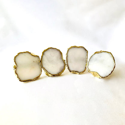 Set of 4 Hand Rounded White Agate Napkin Rings