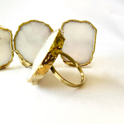 Set of 4 Hand Rounded White Agate Napkin Rings