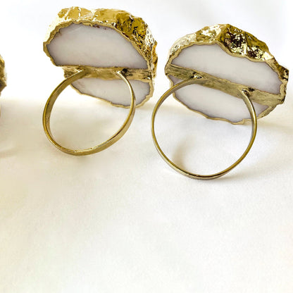 Set of 4 Hand Rounded White Agate Napkin Rings