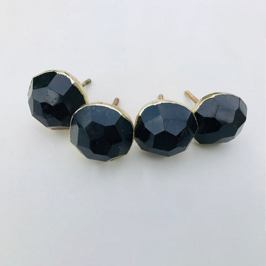 Set of 4 Large Faceted Black Obsidian Glass Classic Vintage Finish Cabinet Drawer Pull Wardrobe Dresser Interior Decorative Handle