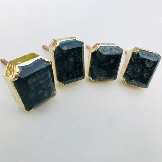 Set of 4 Large Faceted Kambaba Jasper Gemstone/Agate Classic Vintage Finish Cabinet Drawer Pull Wardrobe Dresser Interior Decorative Handle