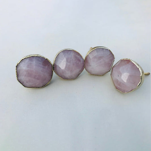 Set of 4 Large Faceted Rose Quartz/Gemstone/Agate Classic Vintage Finish Cabinet Drawer Pull Wardrobe Dresser Interior Decorative Handle