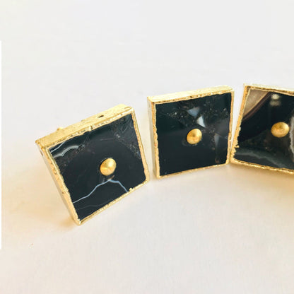 Set of 4 Square Black Agate Classic Vintage Finish Cabinet Drawer Pull Dresser Handle Knobs