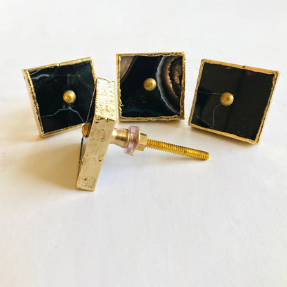 Set of 4 Square Black Agate Classic Vintage Finish Cabinet Drawer Pull Dresser Handle Knobs
