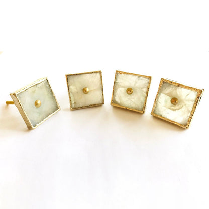 Set of 4 Square White Agate Classic Vintage Finish Cabinet Drawer Pull Dresser Handle Knobs