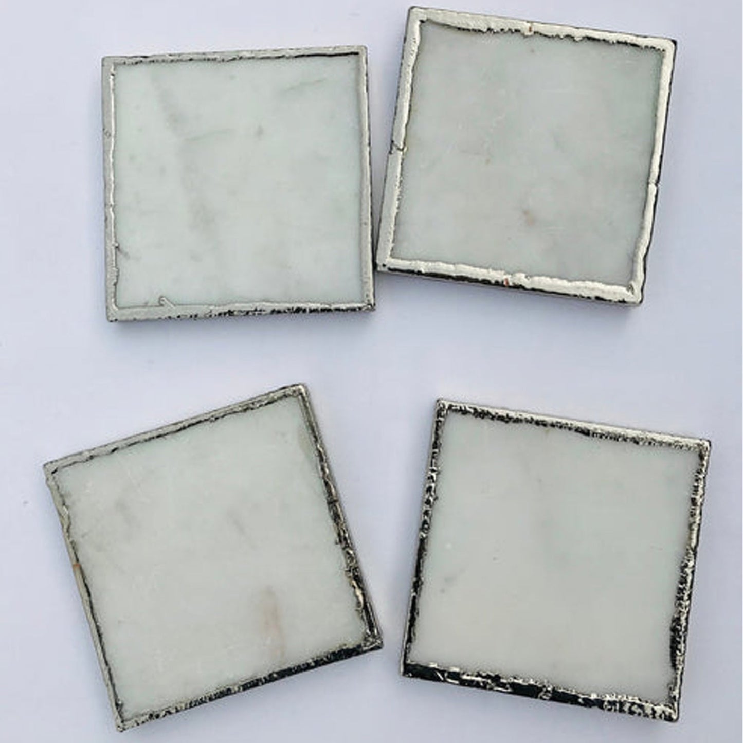 Set of 4 White Marble Plated Coasters/Personalised Momentos