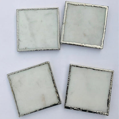Set of 4 White Marble Plated Coasters/Personalised Momentos