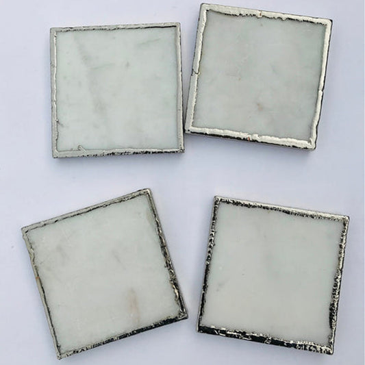 Set of 4 White Marble Plated Coasters/Personalised Momentos