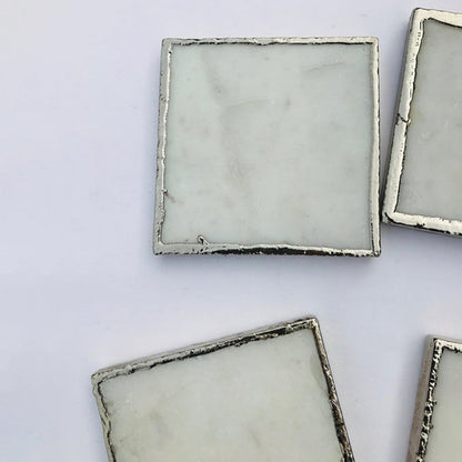 Set of 4 White Marble Plated Coasters/Personalised Momentos