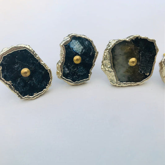 Set of 6 Labrodarite Gemstone/Agate Classic Vintage Finish Cabinet Drawer Pull Wardrobe Dresser Interior Decorative Handle