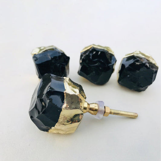 Set of 6 Large Black Obsidian Glass Classic Vintage Finish Cabinet Drawer Pull Wardrobe Dresser Interior Decorative Handle