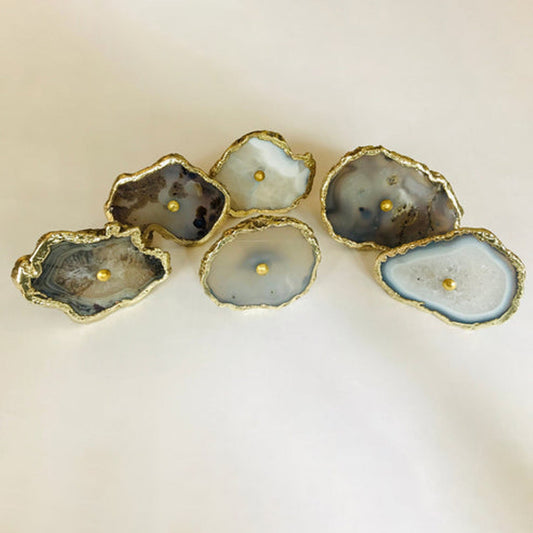 Set of 6 Natural Grey Agate Classic Vintage Finish Cabinet Drawer Pull Wardrobe Dresser Interior Decorative Handle