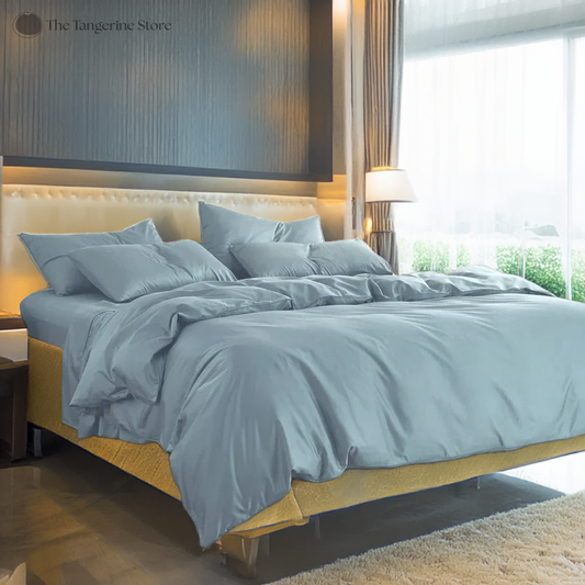 Sky Blue - Cotton Sateen 3 Piece Duvet Cover Set | 4 Piece Sheet Set | Pre-washed | 400 TC Cotton Sateen | Ultra Soft | Luxury Bedding